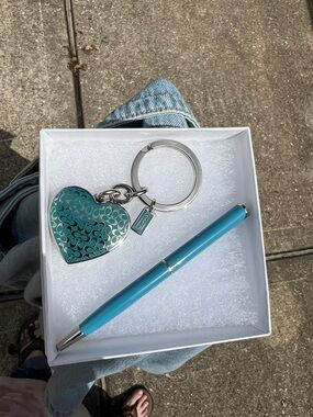 Coach Turquoise Heart Photo Keychain with Matching Pen
